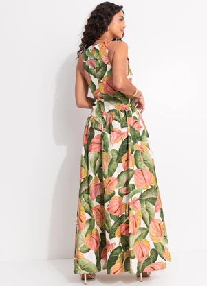 Farm - Vestido Longo Anturio Corrido Bege - FARM