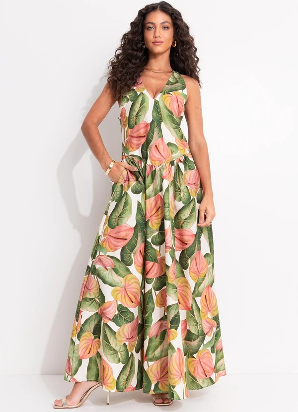 Farm - Vestido Longo Anturio Corrido Bege