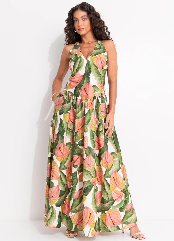 Farm - Vestido Longo Anturio Corrido Bege 3