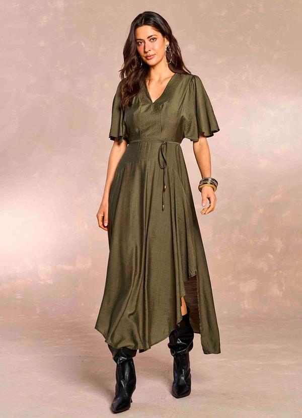 Doce Trama - Vestido Longo Aquarela Rose em Viscose Verde