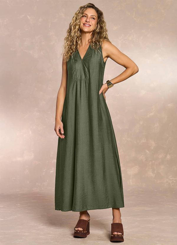 Doce Trama - Vestido Longo Aquarela Rose em Viscose Verde