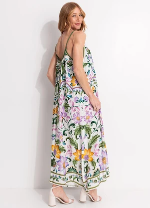 Farm - Vestido Longo Azulejaria Bege - FARM