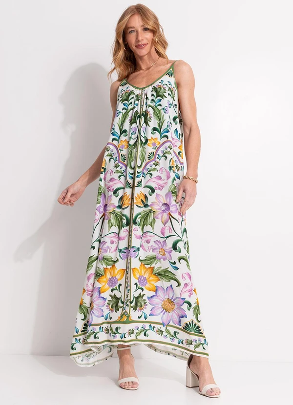 Farm - Vestido Longo Azulejaria Bege