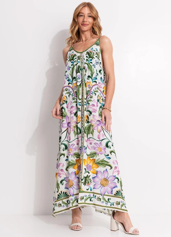 Farm - Vestido Longo Azulejaria Bege 3