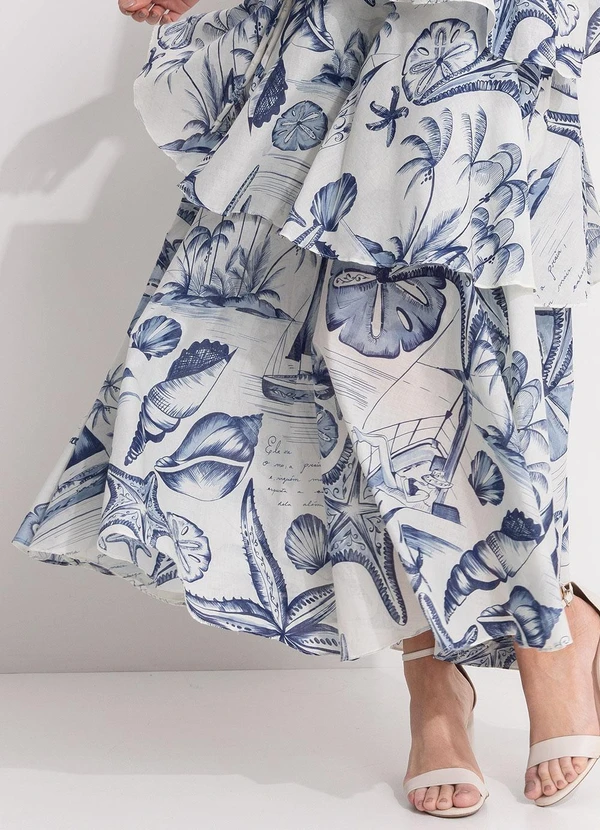 Farm - Vestido Longo Babados Mar de Ondas Bege 10