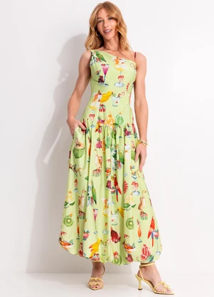 Farm - Vestido Longo Balonê Coquetel Verde - FARM