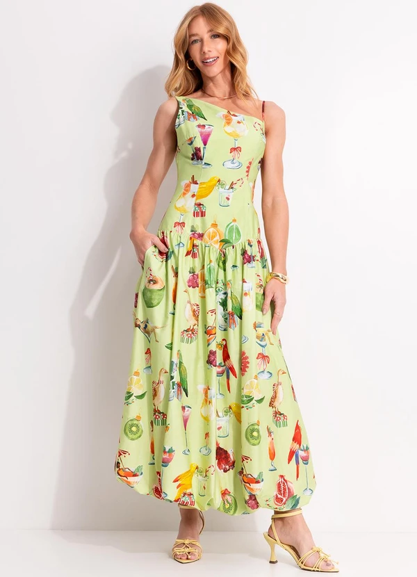 Farm - Vestido Longo Balonê Coquetel Verde