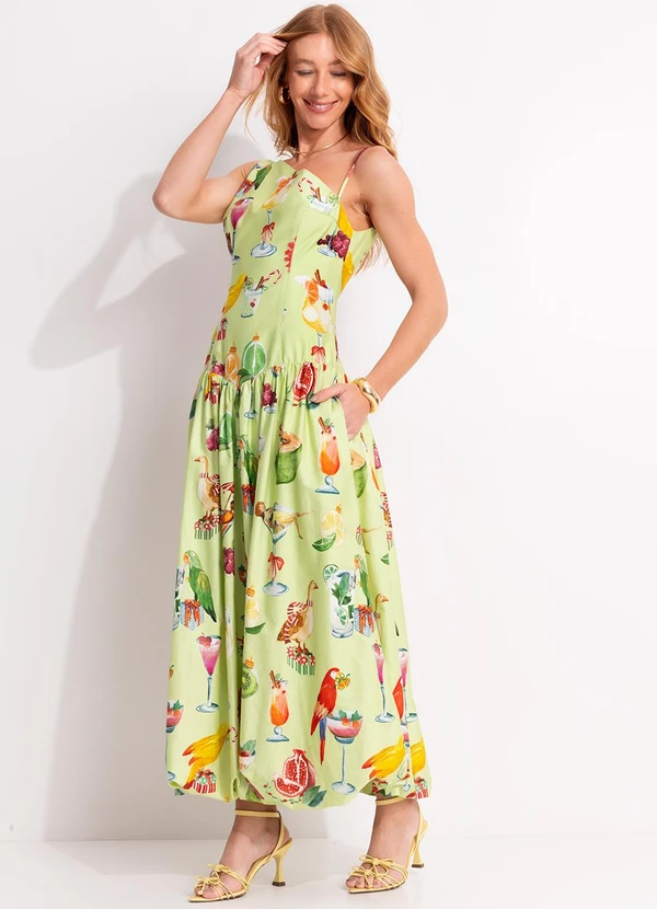 Farm - Vestido Longo Balonê Coquetel Verde 3