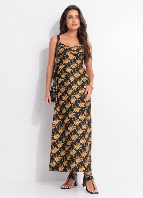 Farm - Vestido Longo Banana Tassel Mini Preto