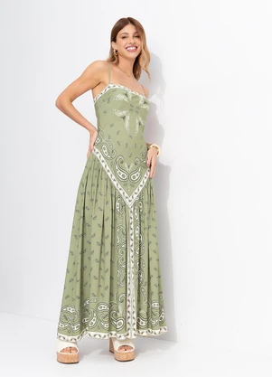 Farm - Vestido Longo Bandanas Jardim Verde - FARM