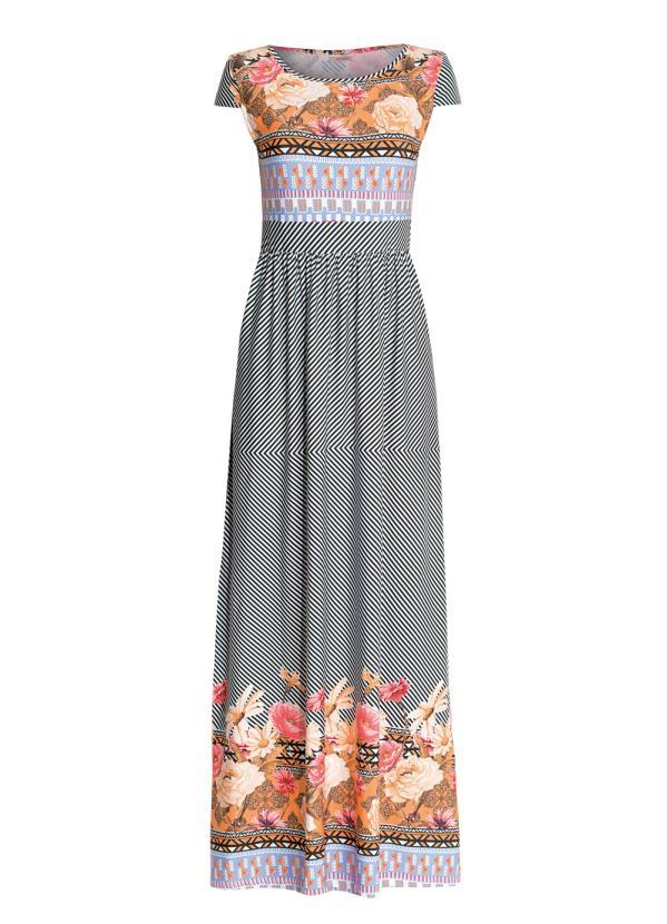 Quintess - Vestido Longo Barrado e Listras com Manguinhas 4