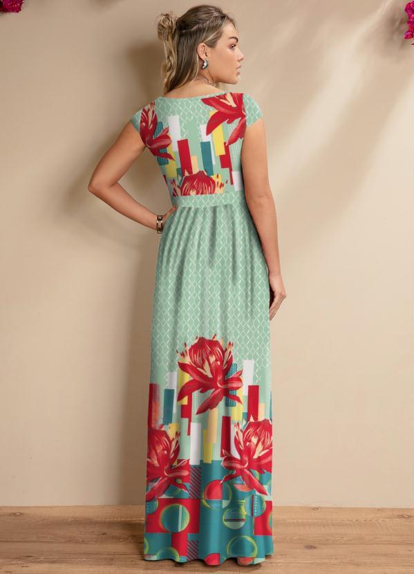 Quintess - Vestido Longo Barrado Verde com Manguinhas 2