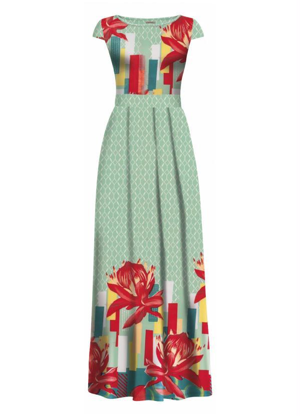 Quintess - Vestido Longo Barrado Verde com Manguinhas 3