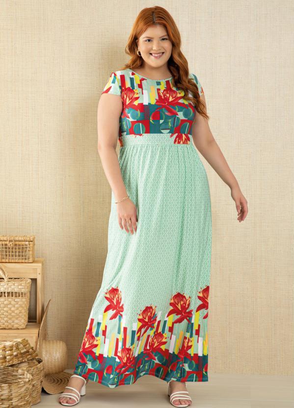 Quintess - Vestido Longo Barrado Verde com Manguinhas 5