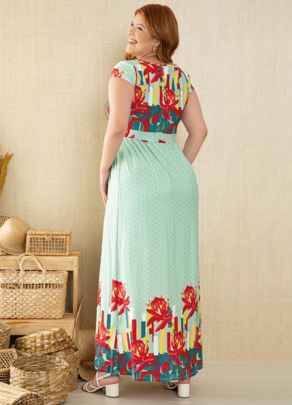 Quintess - Vestido Longo Barrado Verde com Manguinhas 6