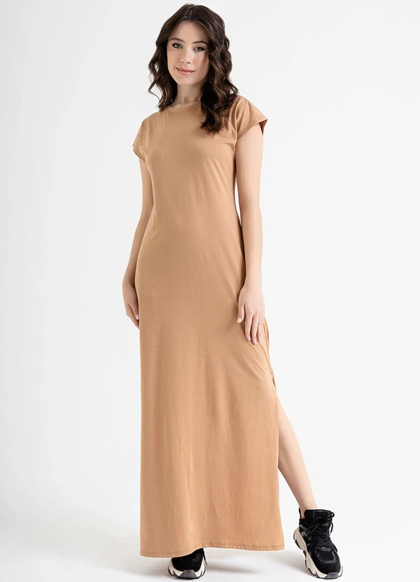 Just Basic Vestido Longo Básico em Meia Malha Marrom