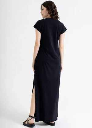 Just Basic - Vestido Longo Básico em Meia Malha Preto - JUST BASIC