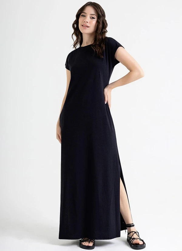 Just Basic - Vestido Longo Básico em Meia Malha Preto