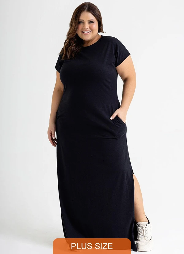 Just Basic - Vestido Longo Básico em Meia Malha Preto
