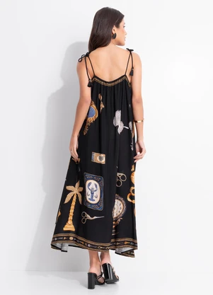 Farm - Vestido Longo Bibelo Preto - FARM