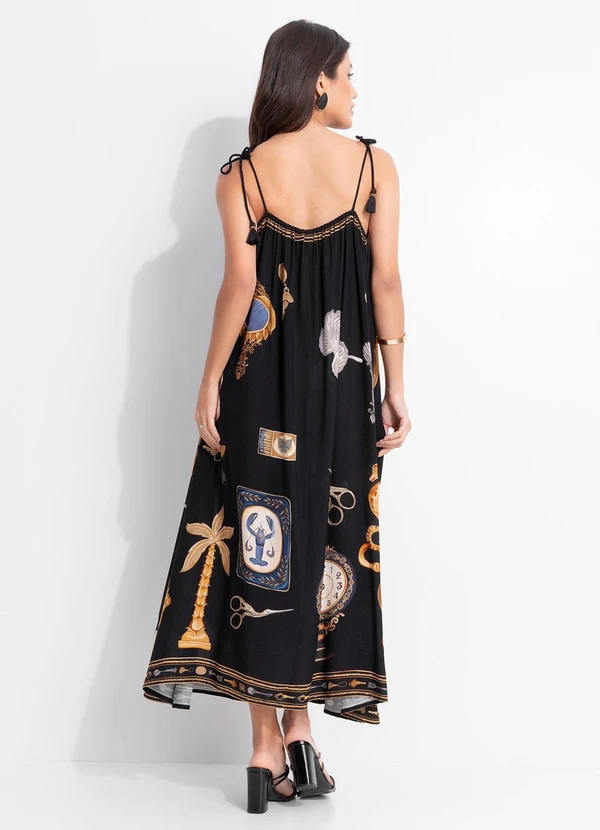 Farm - Vestido Longo Bibelo Preto 2