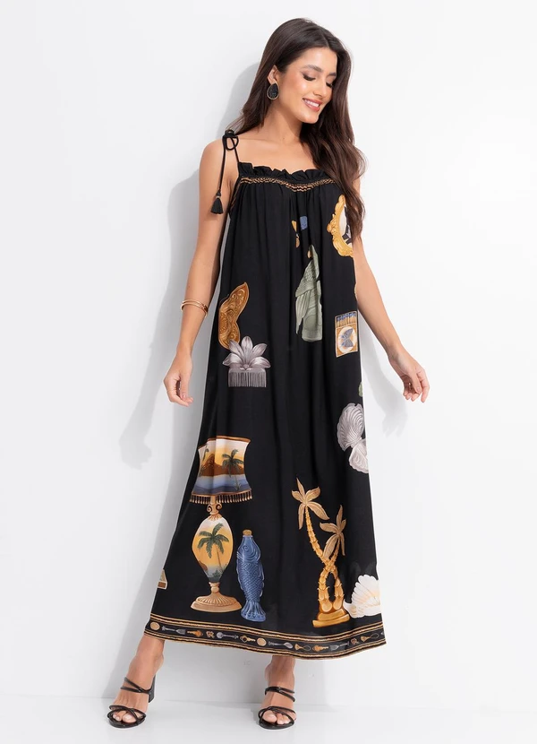 Farm - Vestido Longo Bibelo Preto 3