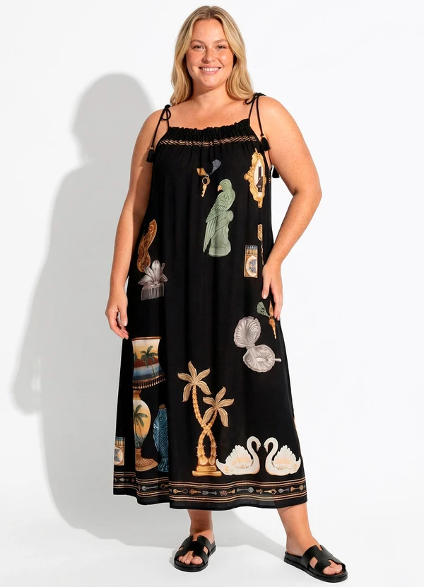 Farm - Vestido Longo Bibelo Preto