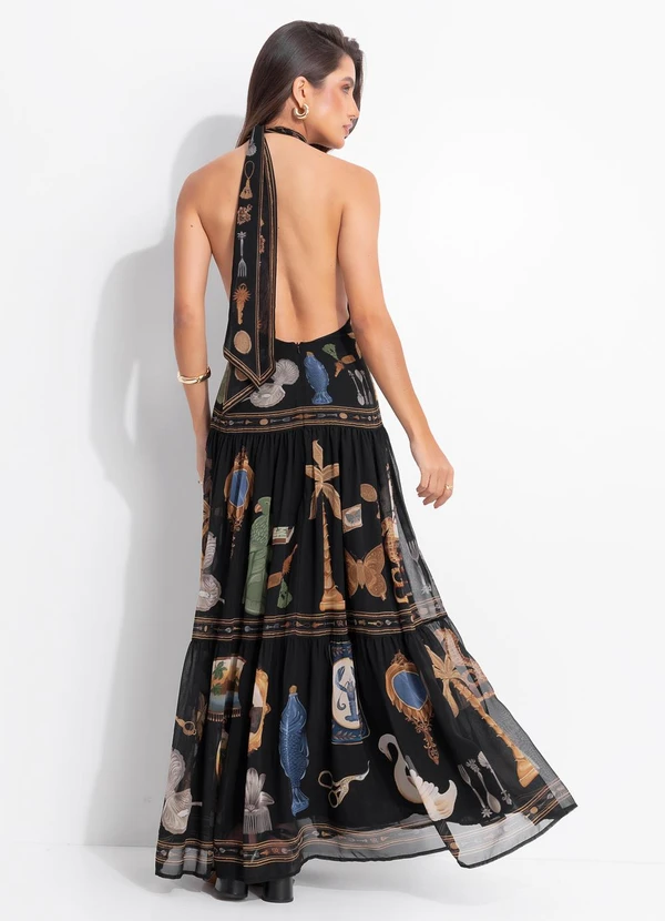 Farm - Vestido Longo Bibelo Preto 2