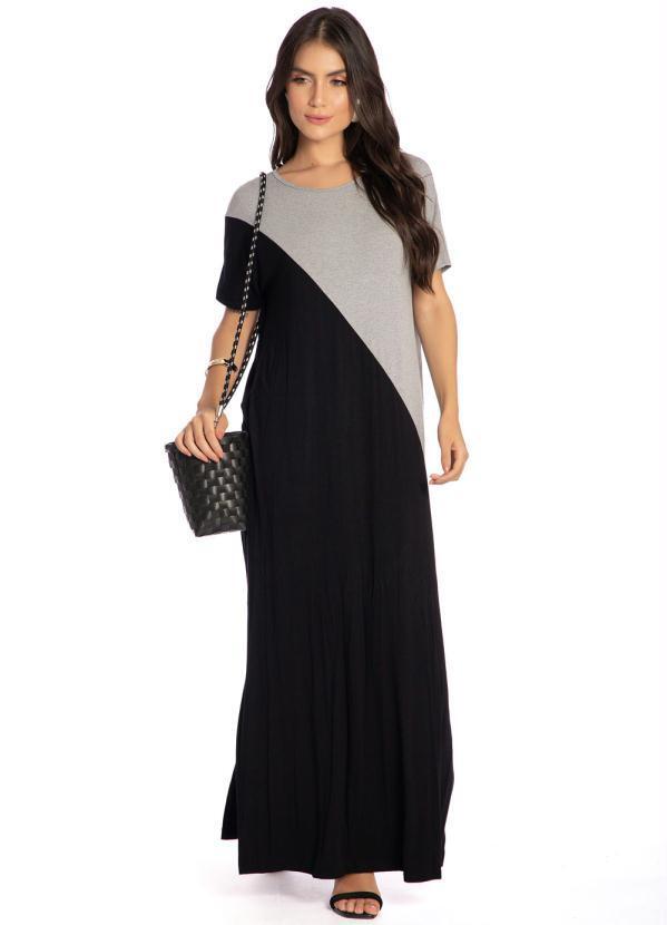 Preview - Vestido Longo Bicolor Cinza
