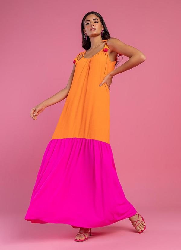 Angel - Vestido Longo Bicolor Laranja