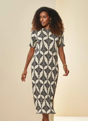 Doce Trama - Vestido Longo Boho em Ribana Estampada Estampado - DOCE TRAMA