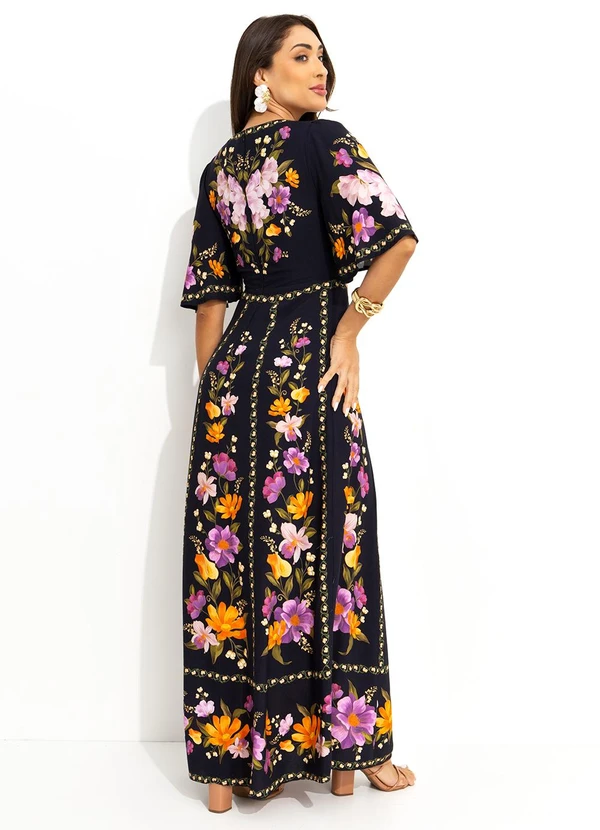 Farm - Vestido Longo Borboleta em Flor Preto 2