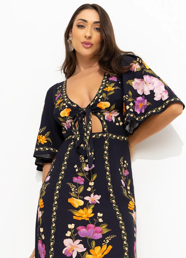 Farm - Vestido Longo Borboleta em Flor Preto 3
