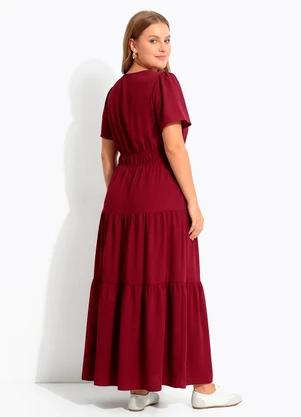 Quintess - Vestido Bordô em Tecido Crepe Plano - QUINTESS