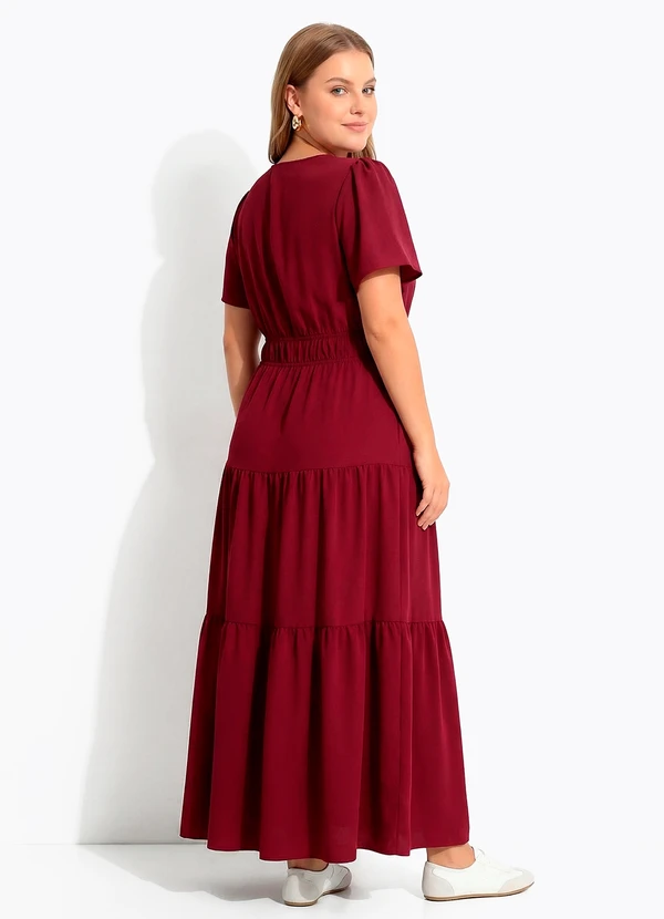 Quintess - Vestido Longo Bordô em Crepe com Botões e Elástico na Cintura 9