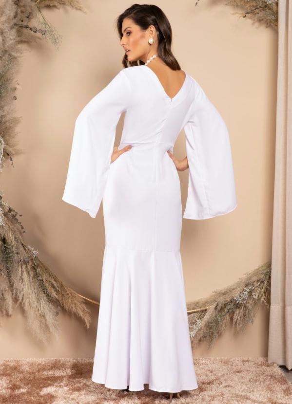 Quintess - Vestido Longo Branco com Manga Capa 3