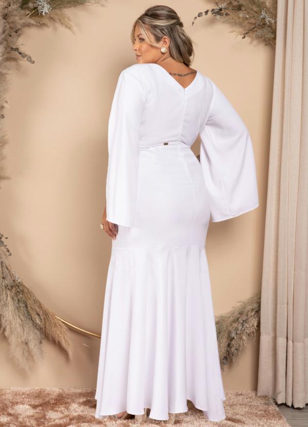 Quintess - Vestido Longo Branco com Manga Capa 6