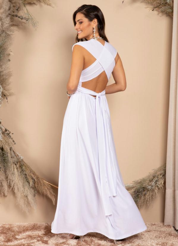 Quintess - Vestido Longo Branco Frente Única com Amarração 13
