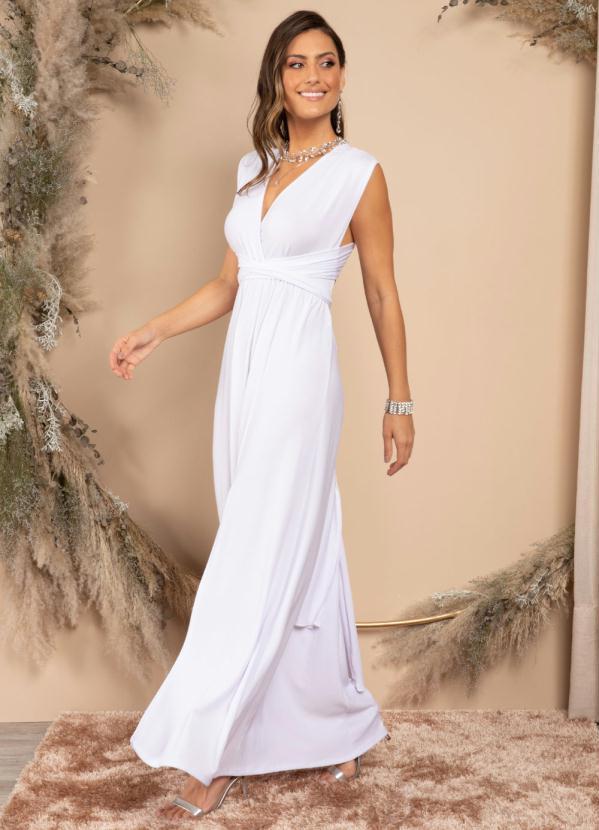 Quintess - Vestido Longo Branco Frente Única com Amarração 11