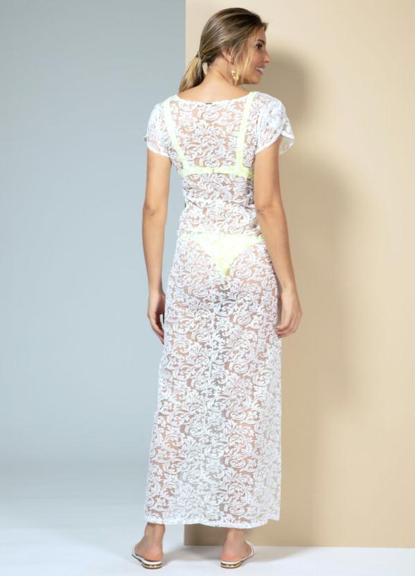 Quintess - Vestido Longo Branco Rendado com Transparência 2