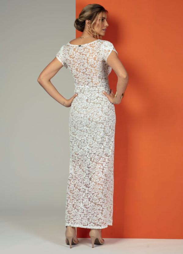 Quintess - Vestido Longo Branco Rendado com Transparência 5