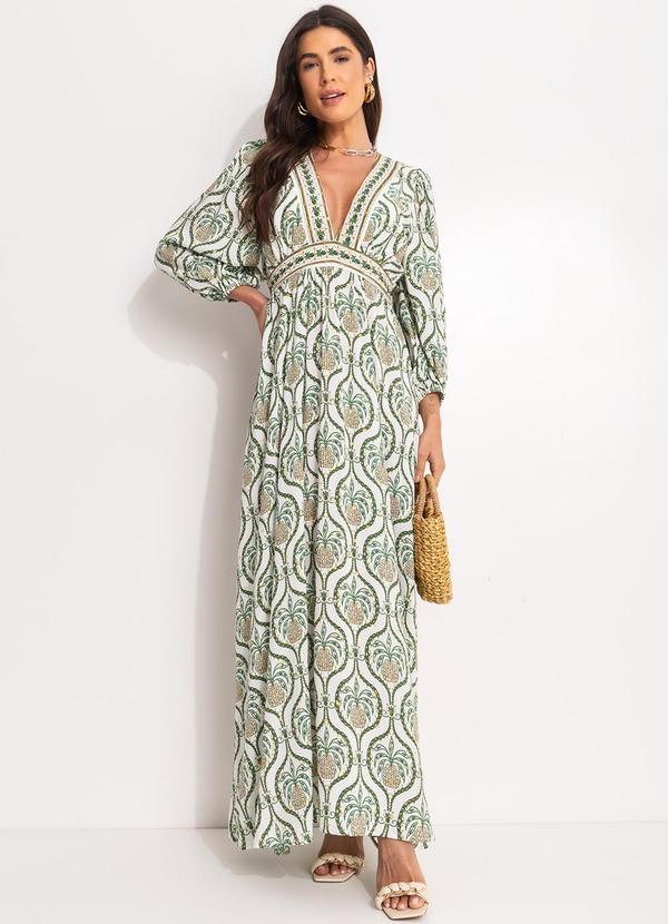 Farm - Vestido Longo Brilho de Abacaxi Off White