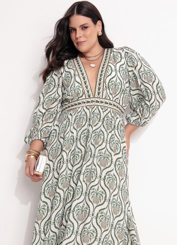 Farm - Vestido Longo Brilho de Abacaxi Off White 11