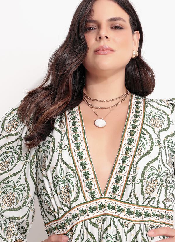 Farm - Vestido Longo Brilho de Abacaxi Off White 14