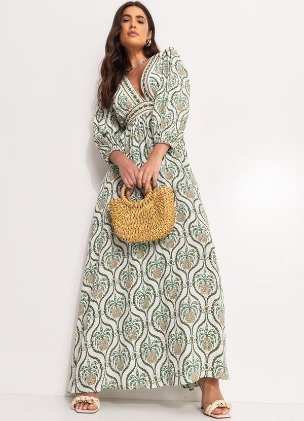 Farm - Vestido Longo Brilho de Abacaxi Off White 3