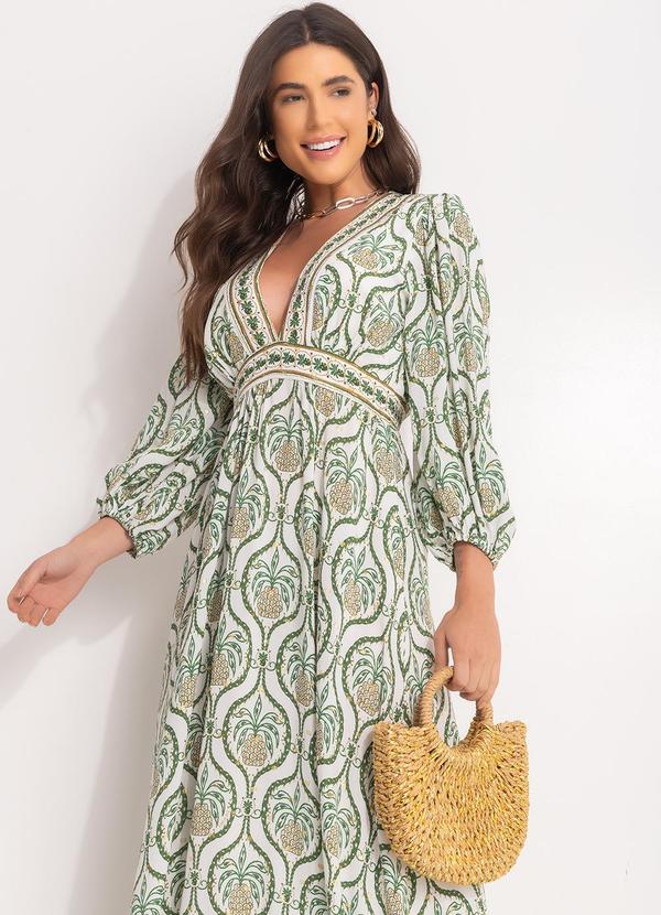 Farm - Vestido Longo Brilho de Abacaxi Off White 5