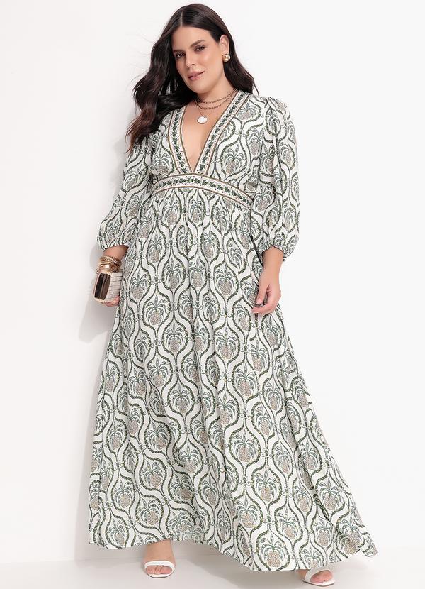 Farm - Vestido Longo Brilho de Abacaxi Off White 8