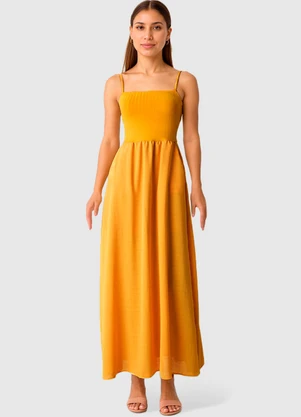 Malwee - Vestido Longo Canelado Amarelo - MALWEE