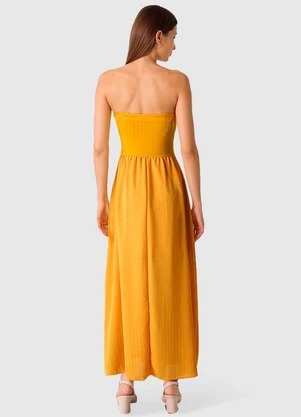 Malwee - Vestido Longo Canelado Amarelo - MALWEE