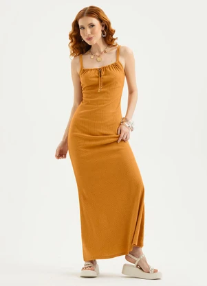Cativa - Vestido Longo Canelado Laranja - CATIVA